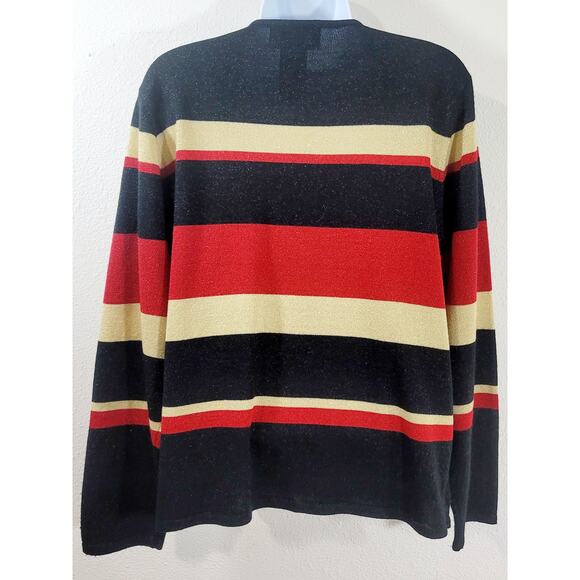SAG Harbor Black Red Gold Sparkly 2 In 1 Sweater Top Medium Snap Closure Soft - Picture 3 of 7